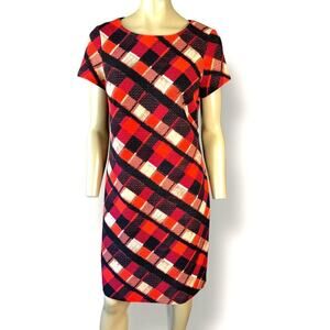 Perceptions NY Geometric Short Sleeves Stretchy Shift Tee Dress Pullover Size 8